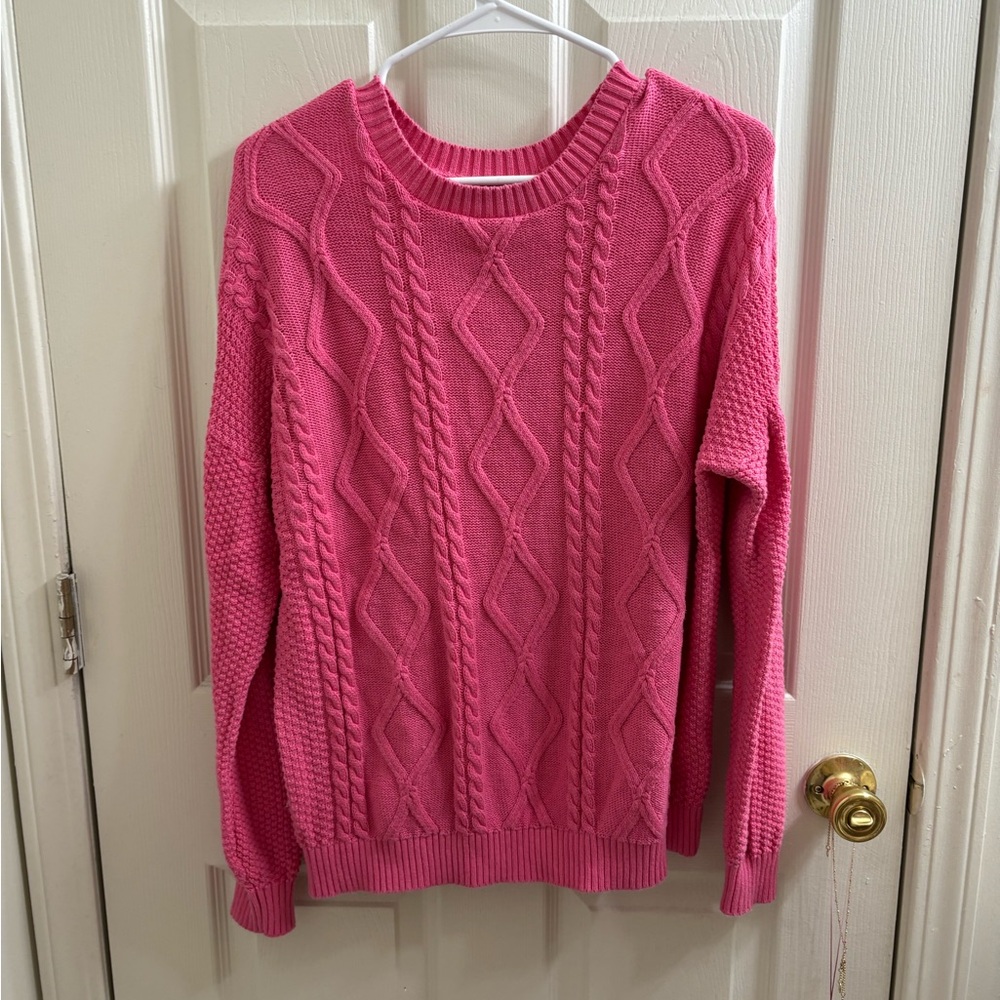 Hollister Vibrant Pink Cable Knit Sweater